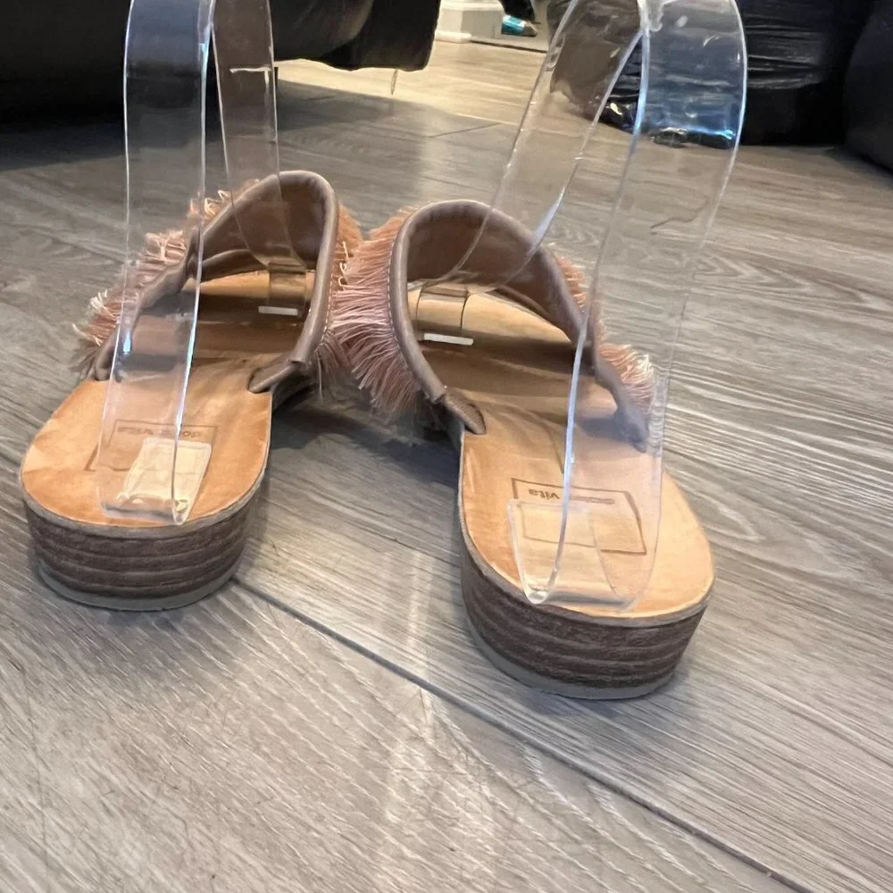 Dolce Vita Haya Sandals Natural Fringe Flat Slides Size 7 Pink White